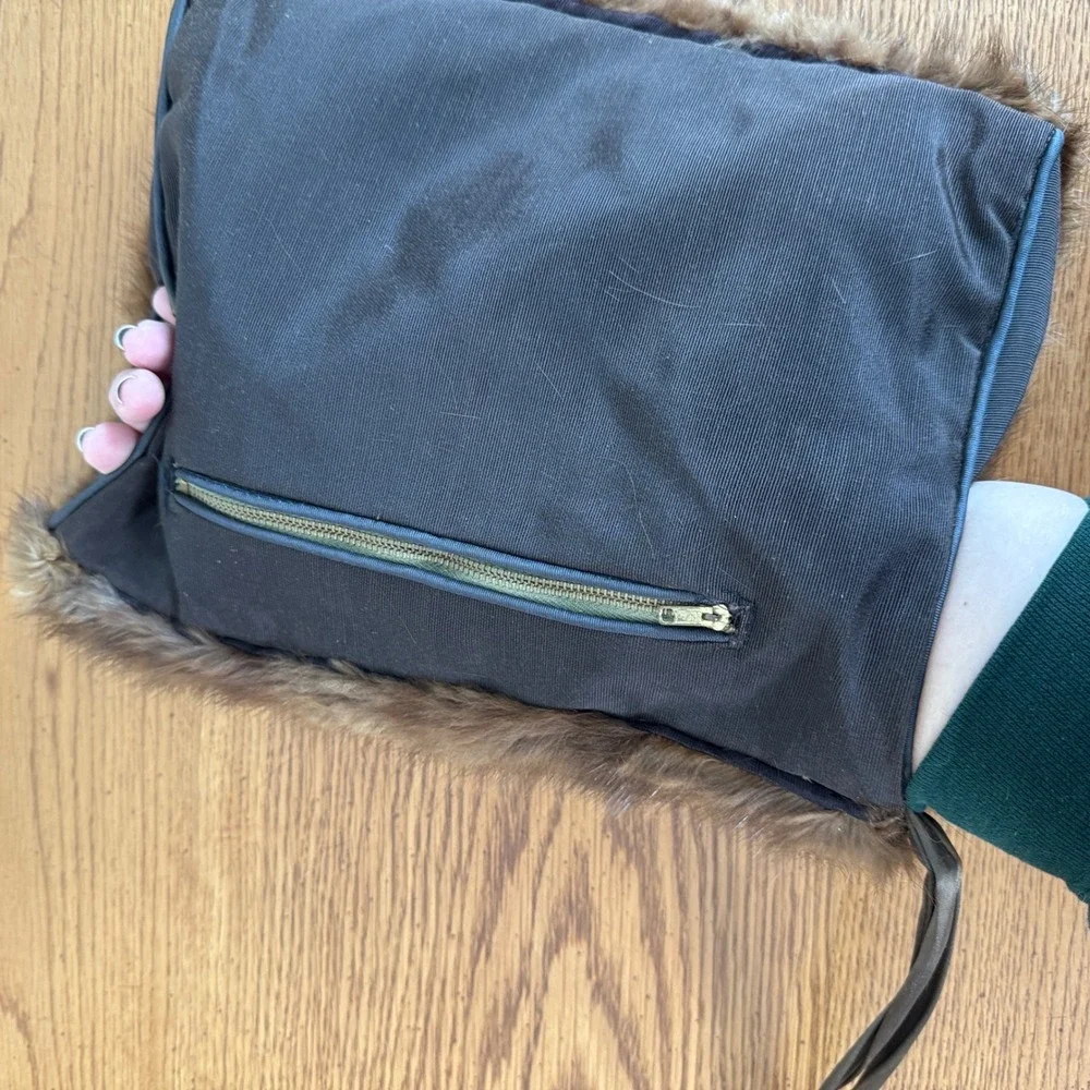 Vintage Genuine Brown Mink Fur Trimmed Clutch Hand Warmer‎ MCM 1950s